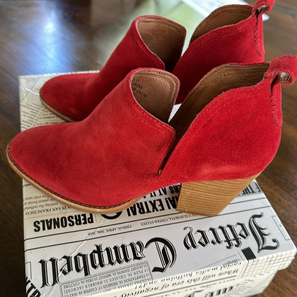 Never worn NWT in box.  Jeffrey Campbell red suede booties. Size 9.5
